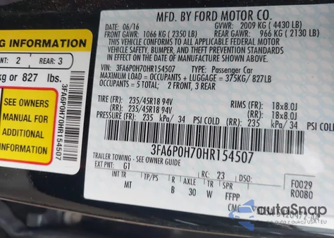 2017 Ford Fusion Se из США, поврежденный, VIN 3FA6P0H70HR154507